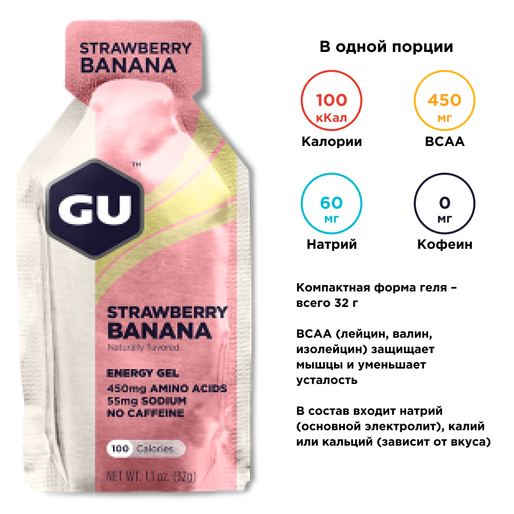Гель GU Original, клубника-банан, 1 шт