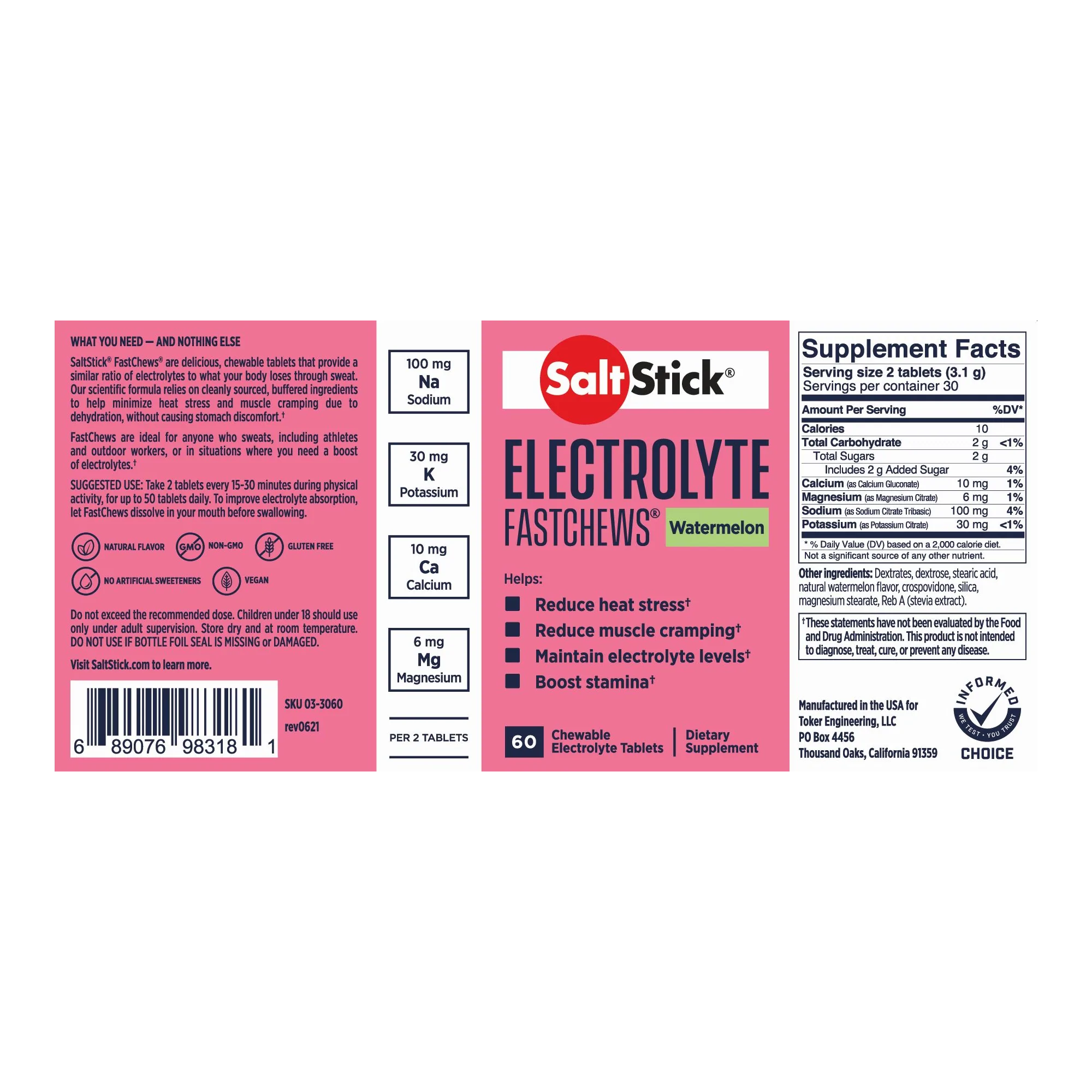 Жевательные солевые таблетки SaltStick Fastchews, арбуз (60 шт)
