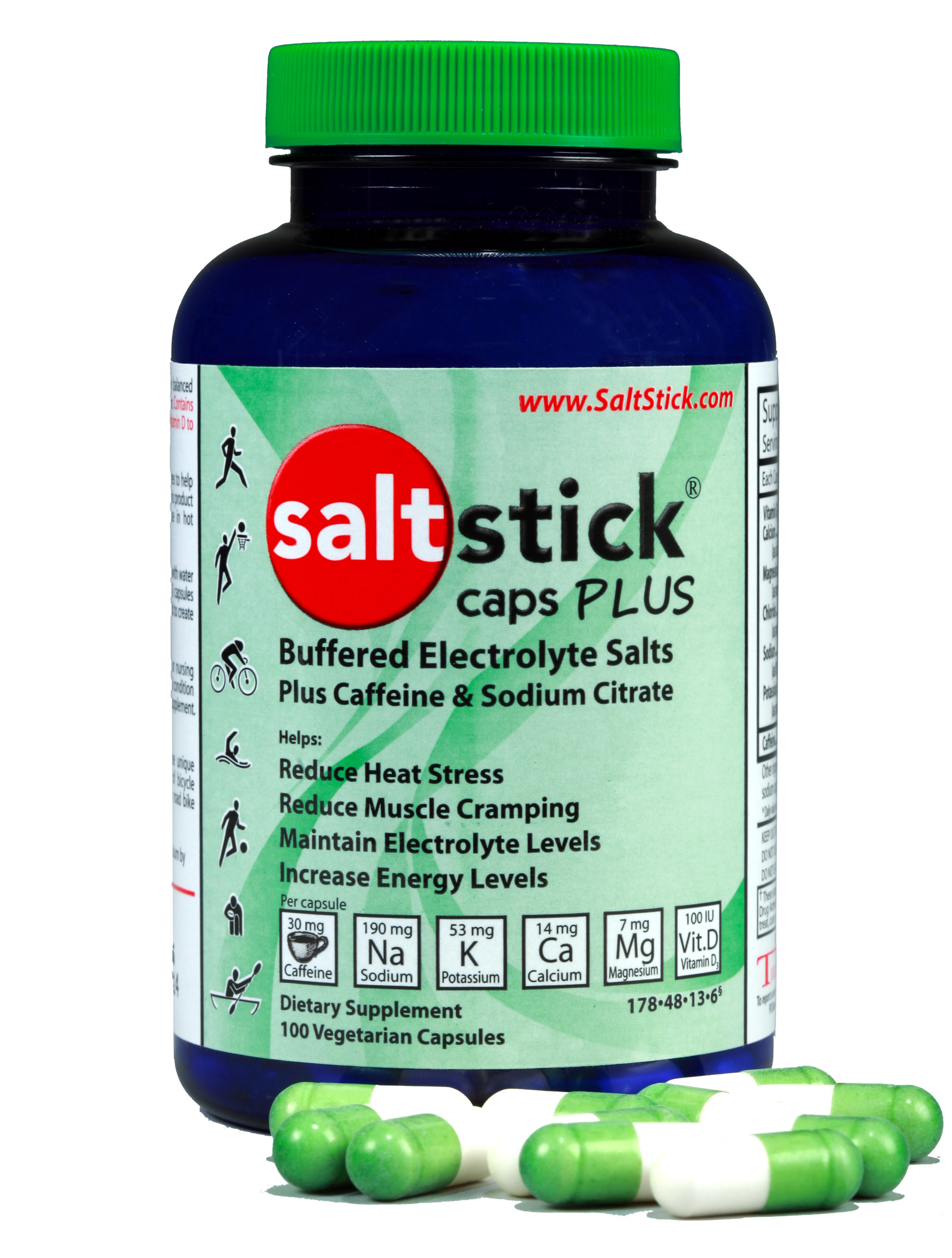 Солевые таблетки с кофеином SaltStick Caps PLUS(100 шт)